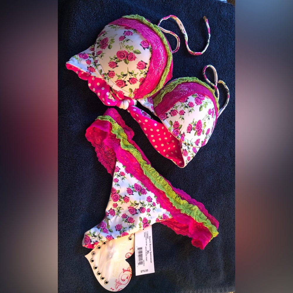 Beach Bunny White Rose Print Bikini